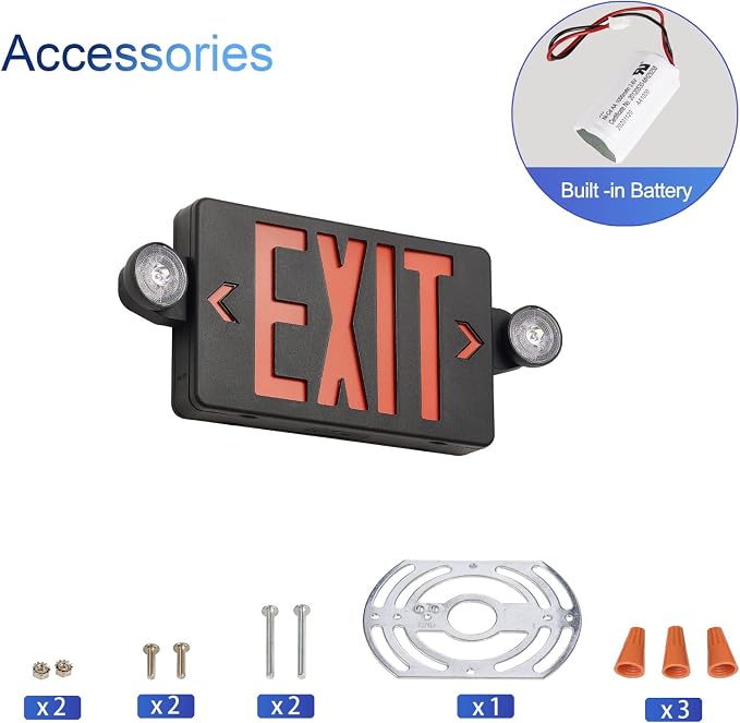 TANLUX Black Exit Sign with Emergency Lights, LED Emergency Exit Light with Battery Backup, UL Listed, AC 120/277V, Commercial Emergency Lights Combo for Business - 6 Pack