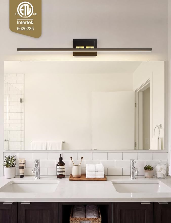 VOLISUN Modern Bathroom Vanity Light 48 inch, Rotatable, 30W Dimmable 5CCT Led Bathroom Light Fixture Over Mirror, Black Gold Bar Vanity Light for Bathroom Mirror Cabinets-ETL Certificated