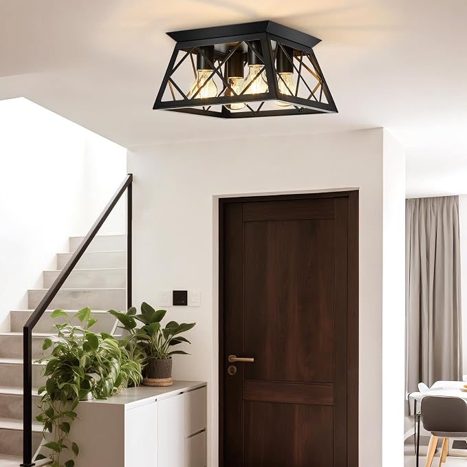 Ceiling Light,4-Light Flush Mount Ceiling Light,Farmhouse Square Light Fixtures Ceiling Mount,Modern Black Ceiling Light Fixture,Kitchen Lighting Fixtures Ceiling,Light Fixture For Bedroom,Hallway | Modern Black Ceiling Light Fixture,Light Fixtures Cei...