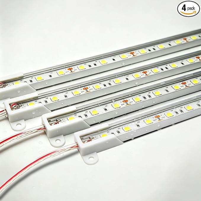 12V LED Light Bar Waterproof, 6000K Daylight White 20.5" LED Light Strip with 30 LEDs, Interior Light for Enclosed Trailer RV Van Truck Bed, Under Cabinet Kitchen & Aquarium Lighting (4 Pack)