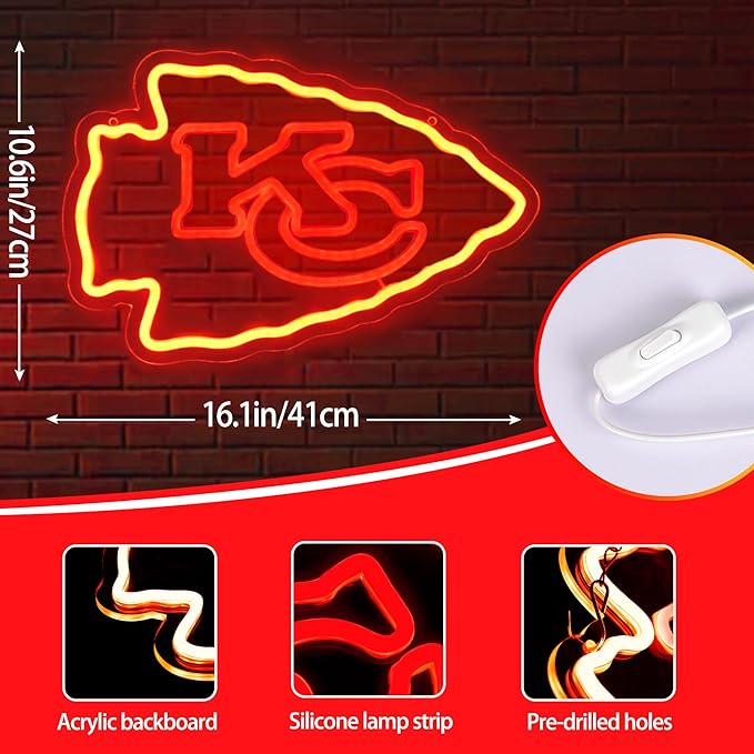 Football Neon Sign for Wall Decor Football Neon Light for Man Cave or Garage Birthday Gifts for Men with Dimmable Rugby Team Logo Light Up Sign for Bar Dorm Party Game Room Size 16.1*10.6In(ZYLD058)
