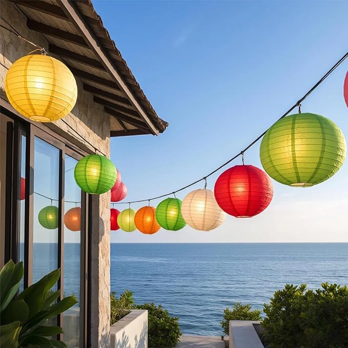 Chinese Paper Lanterns - Pack of 10, 12-Inch Colorful Hanging Lights for Birthday Party Decorations, Ceiling Decor, Rainbow Classroom, Wedding, and Home Party