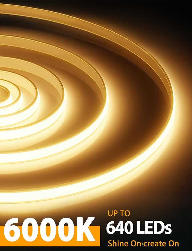 Lamomo COB LED Strip Lights 6.56Ft, Warm White Dimmable Self-Adhesive Led Rope Light with Remote, Flexible Cuttable Waterproof 3000K Silicone Neon Tape Light for Bedroom, Indoor, Cabinet, 10mm Width