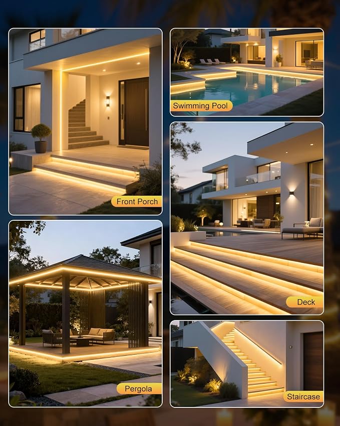 Aclorol AC 110V LED Light Strip 6.56FT/2M 240 LEDs Warm White 3000K LED Rope Lights Outdoor Waterproof IP65 Flexible for Garden Kitchen Cabinets Living Room Indoor and Outdoor Lighting Decor