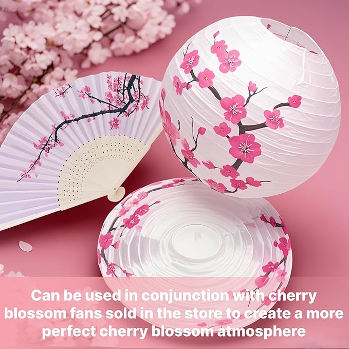 LEFTSTARER 6pcs Cherry Blossom Paper Lanterns for Japanese Party Decorations, Mulan Party Supplies