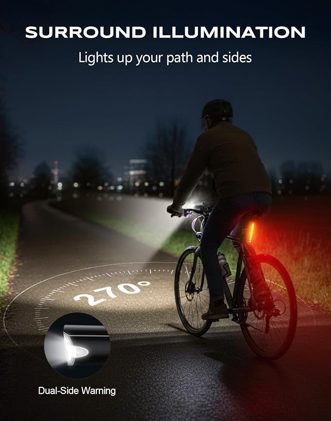 2026 New 1200LM Wide Angle Bike Lights for Night Riding, 3+5 Modes & IP65 Waterproof Bicycle Lights Front and Rear, Long-Lasting USB Rechargeable Sports Scooter Accessories for Men Women