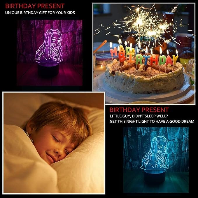 Cute Anime Figure Character 3D LED Optical Illusion Sleep Night Light | Suitable for Nezuko with Remote 16 Colors Bedroom Decor Table Lamp Birthday for Child Kids