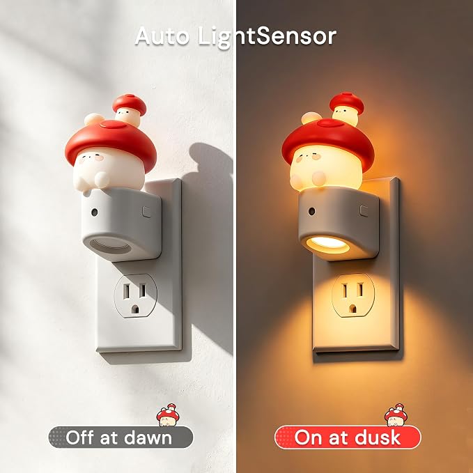 L LOHAS LED Night Light for Kids, Mushroom Night Light, Color Changing | LED Night Light with Dusk to Dawn Sensor, Christmas, Birthday Gift Nightlight for Girls & Kids, Room Decor 2 Pack