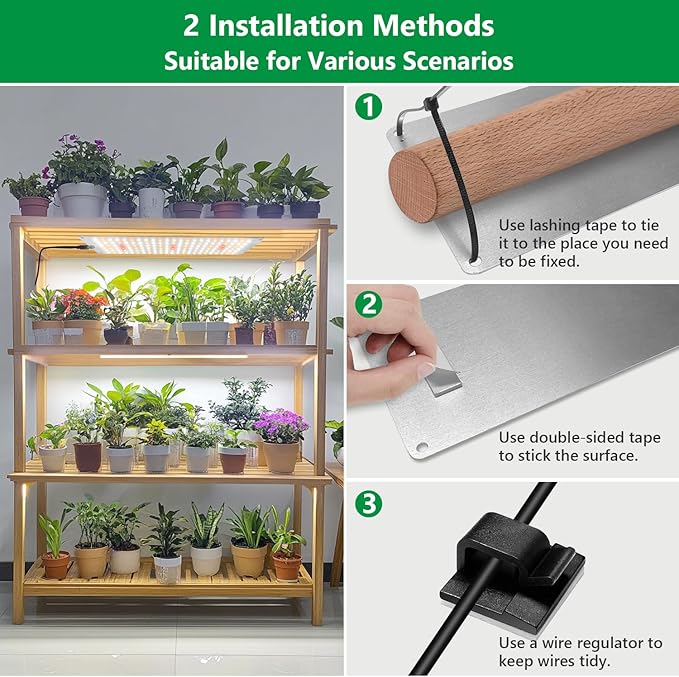 Aumtrly Grow Light 414 LED Full Spectrum, Slim Indoor Plant Lamp 3 Panel | for Seed Starting Growing, 6/12/16H Auto Timer, 5 Dimming Levels, 3 Light Modes, 2 Installation Methods, Use Under Shelves