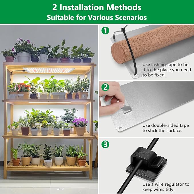 Aumtrly Grow Light for Indoor Plants, 1104 LED Full Spectrum 4 Panel/2 Pack | for Seed Starting Growing, 6/12/16H Auto Timer, 5 Dimming Levels, 3 Light Modes, 2 Installation Methods, Use Under Shelves