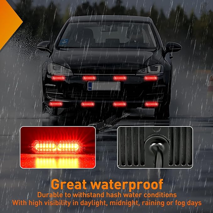 Nilight 8PCS Led Strobe Lights 12LED Red Emergency Light 12V 24V Surface Mount Flashing Warning Hazard Beacon Ultra Slim Sync Feature Mini Grille for Cars Trucks Off Road Vehicles SUV