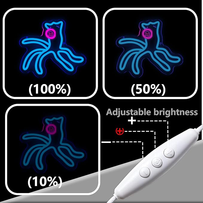 Coralline Octopus Neon Sign with One Button Eye LED Light Sign for Wall Decor, USB Powered Blue Ocean Animal Light for Bedroom Bar Aquarium Game Room, Kids Birthday Gift