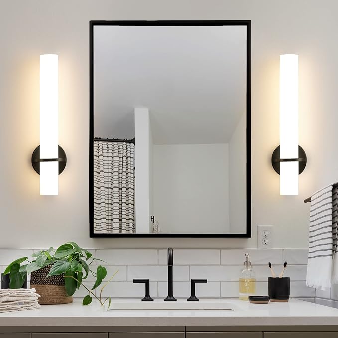 AIJIASI 18 Inch Wall Sconces Set of Two, Black Bathroom Sconces 18W 2700K-5000K LED Dimmable Modern Wall Sconces with Acrylic Shade for Bedroom Living Room Hallway Stairway