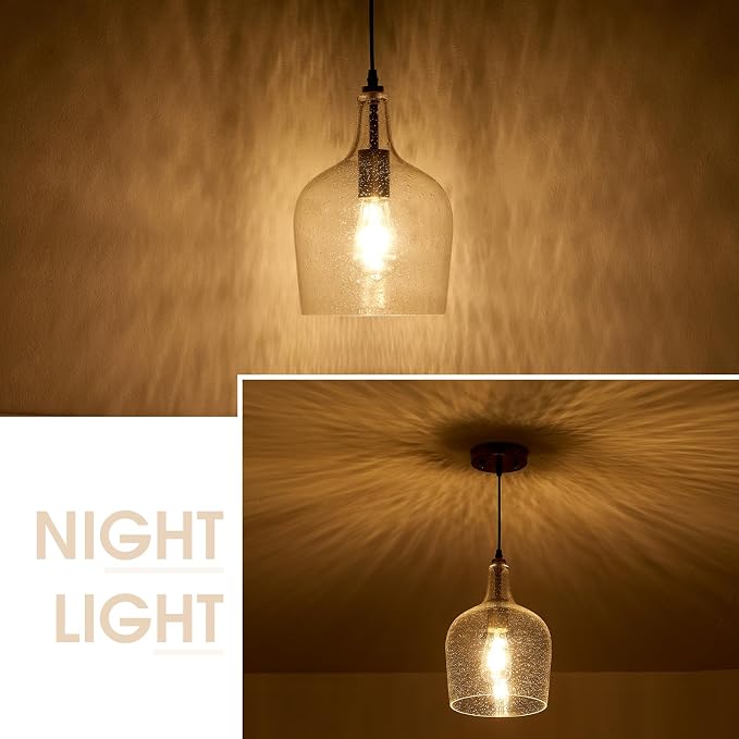 9” Brushed Nickel Seeded Glass Pendant Light Modern 1 Light Single Dome Pendent Lighting Fixtures for Kitchen Island Dining Room Hallway, UL Listed