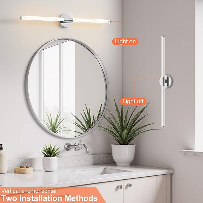 Wall Sconces Set of 2 Hardwired LED Vanity Light Chrome 31" | Dimmable 5CCT LED Bathroom Light Fixtures, 360° Full Lighting, Modern Vanity Light Bar for Bathroom Mirror, Flicker-Free