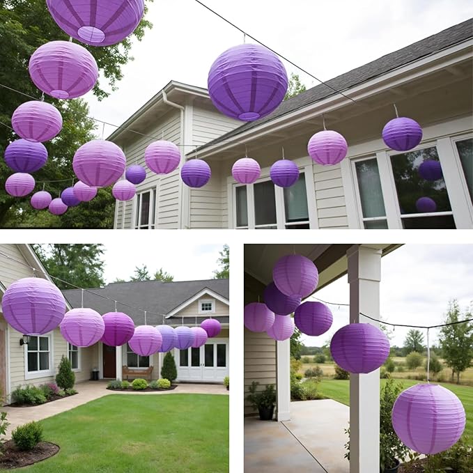 Chinese Paper Lanterns for Birthday Party Decorations – Hanging Rainbow Lanterns for Ceiling Decor, Classroom, Wedding, and Home Party – Pack of 18,Purple and Dark Purple(8/10/12-Inch)