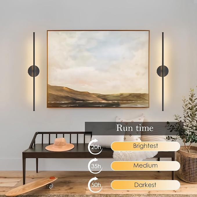 KARTOOSH Battery Operated Wall Sconces Set of Two Wireless Wall Lights | Rechargeable Wall Sconce with Remote 350°Rotate Dimmable 3000K LED Wall Lamp for Living Room, Bedroom