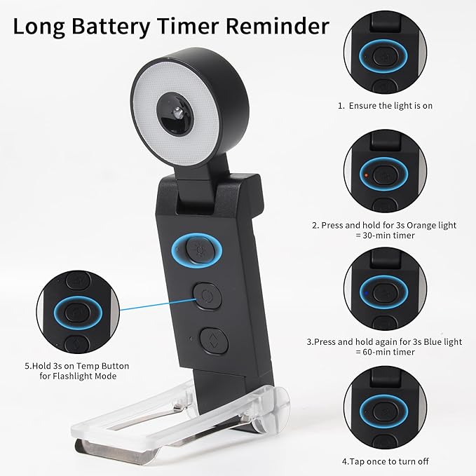 Book Light,USB Rechargeable Clip-On Reading Light,30 Adjustable Modes,Eye-Caring,Flashlight with Timer, Perfect for Book Lovers/Travel(Black, Round)