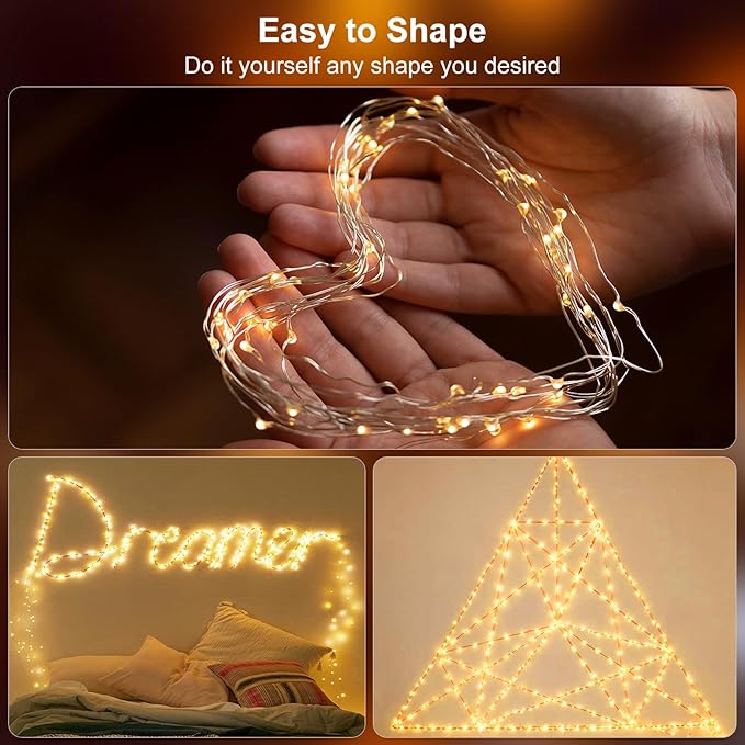 2 Pack Timer Fairy Lights Battery Operated Twinkle Lights with 5 Modes | 16.4Ft 50 LED Silver Copper Wire Battery Wreath Lights for Home Christmas Wedding Indoor Outdoor Decor, Warm White