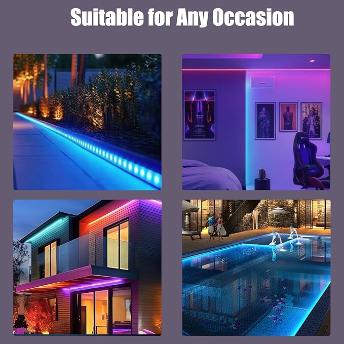 roperry 70FT Outdoor LED Strip Lights,IP68 RGB LED Lights with Remote and APP Control, Outdoor Strip Lights for Pool, Balcony, Roof, Garden, Stairs (1 Roll)