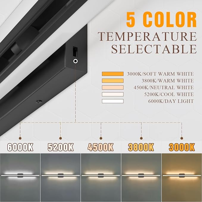 VitaLink 55" Long Black Vanity Light Bathroom Wall Light Fixtures Long Vanity Lights Over Mirror Lighting Lamps Dimmable Bathroom Wall Mount Lighting Over Vanity Mirror
