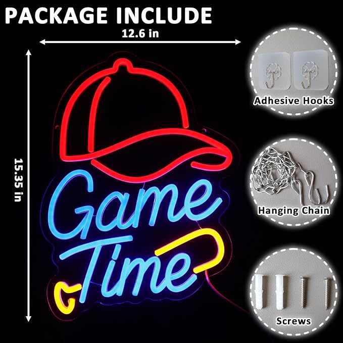 Baseball Neon Sign for Wall Decor Dimmable Game Time Led Sign for Bedroom Baseball Bat Neon Light for Baseball Club Game Room Man Cave Bar Club Sport Party College Dorm Decoration