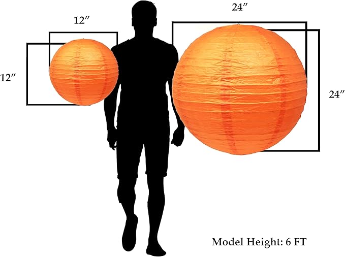 Mudra Crafts Orange Paper Lanterns Wedding Party Decorations - 12 in 10 Round Hanging Ceiling Lanterns, 10 Pack, Decorative Lamp Shades