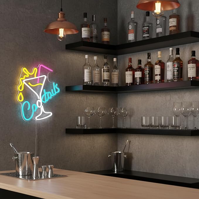 Cocktail Neon Sign Bar Neon Light Wall Decor Home Bar Party Lounge Decor | Dimmable Cocktail LED Neon Sign for Bar Club Game Room Restaurant Man Cave Party Birthday Drink Lover Gift Wall Decoration