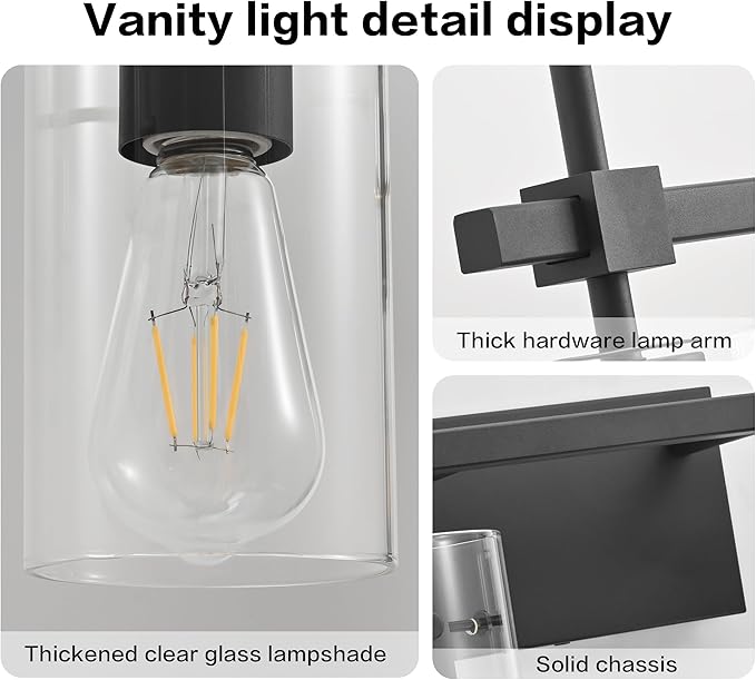 SOLFART Black Vanity Light fixtures 49.2 inch 6 Lights Wall Light Fixtures Above Mirror for Bathroom with Glass Shade (Exclude Bulb)