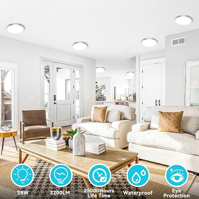 libtit 3 Pack 7 Inch Led Ceiling Light Flush Mount Nickel Brushed, 15W Light Fixtures Ceiling Mount, 3000K/4000K/6500K Color Options, Thin Flat Led Ceiling Light for Ceiling Bathroom Hallway Closet