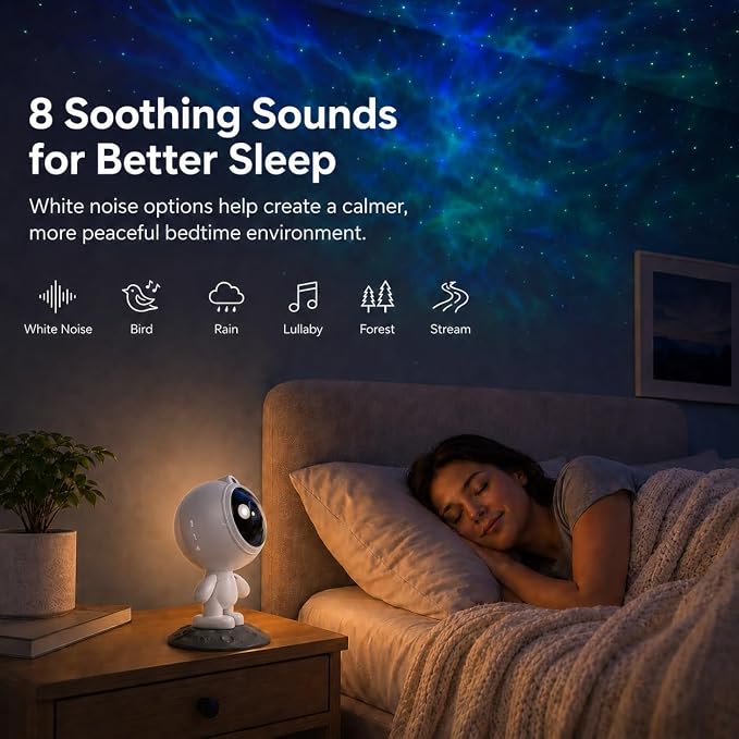 AIRIVO Dreamer Star Projector for Kids Bedroom, Cute Galaxy Night Light with Bluetooth Speaker, 8 White Noise Sounds, Remote Timer, Adjustable Head, Birthday Gift for Boys Girls Teens