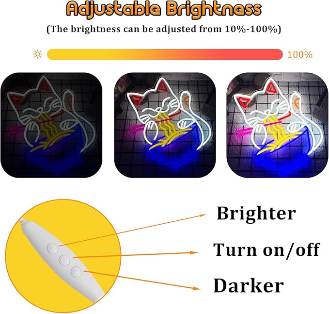 Fortune Cat Ramen Neon Sign, Dimmable Japanese Lucky Cat Noodle LED Neon Sign for Wall Decor, USB Powered for Restaurant Bar Party Bedroom Birthday Gifts(15.7 * 12.7in)