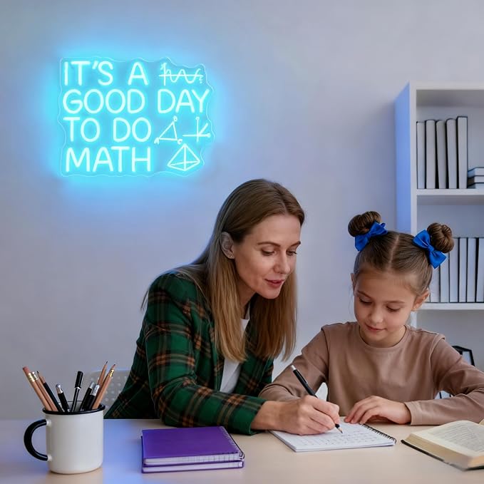 It's a Good Day to Do Math Neon Sign Blue LED Sign Math for Classroom Decor | Dimmable Math Neon Sign for Math Teachers Students and Math Lovers Classroom Decor Study Room Office Homeschool USB Powered