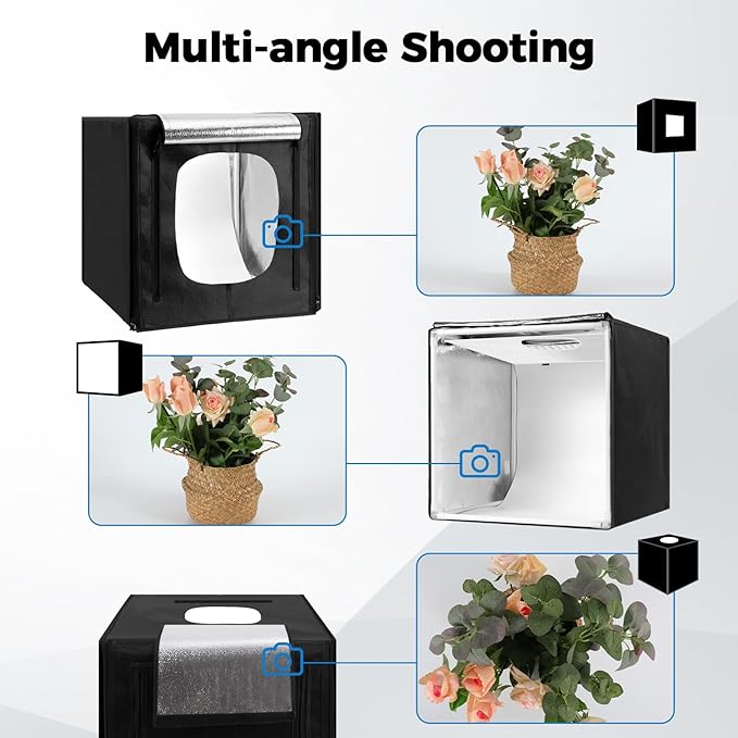 Photo Light Box, Portable 12/16/20/24/32 Inch Photo Studio LightBox, Shooting Tent Kit with 189 Light Beads and 6 Color Backdrops. Lightbox with 3 Stepless Dimming Light Boards for Product Photography