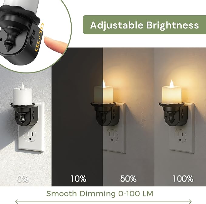L LOHAS LED Flameless Candle Night Light, Flicker Night Lights Plug into Wall 2 Pack, Soft White Candle Nightlight with Light Sensor, Dimmable LED Flickering Nightlights for Kids Hallway Bathroom