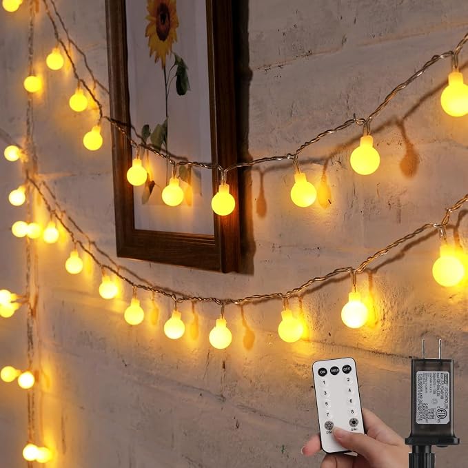 Minetom Mini Globe String Lights, 66 Ft. 200 LED Fairy String Lights Plug in, 8 Modes with Remote, Decor for Indoor Outdoor Party Wedding Christmas Tree Garden, Warm White