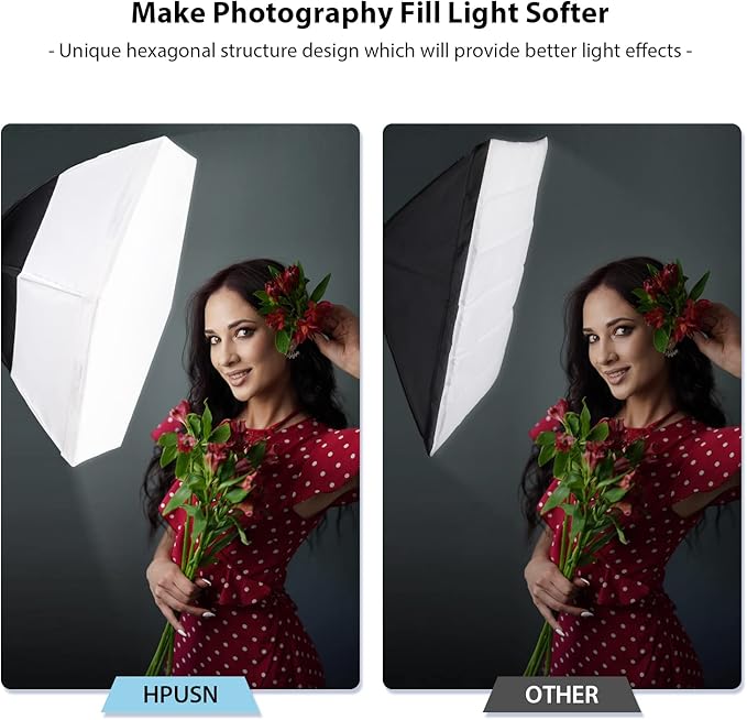 [Upgrade Version] HPUSN Softbox Lighting Kit 26inches Hexagon Continuous Lighting System Photography Studio Light Equipment with 2pcs 85W Bulbs for Live Broadcast, Portrait, Product Photography