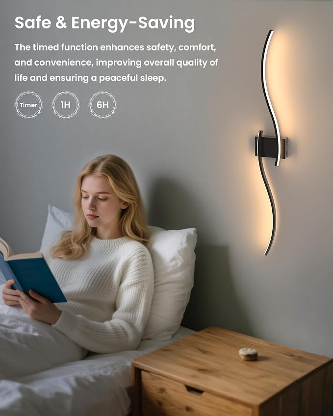 39.4 Inch Battery Operated Wall Sconce Set of 2, Black Modern Rechargeable Wall Lights with Remote, 3CCT Dimmable Wireless Wall Lamp for Living Room Bedroom Hallway