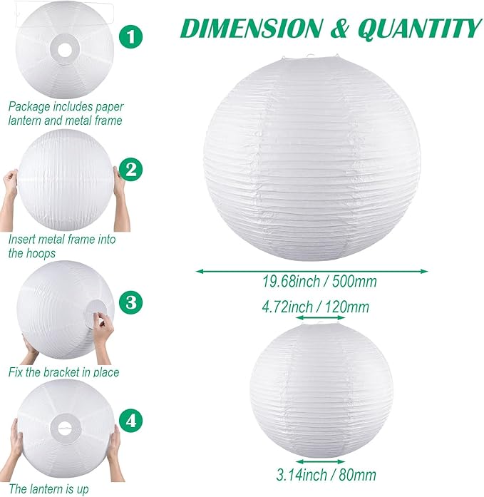 19.68" White Round Paper Lanterns, Chinese/Japanese Paper Lantern Pendant Light, Large Hanging Paper Lamp Shade for Party Decoration, Home Decor Ceiling Lampshade(1 Pack)