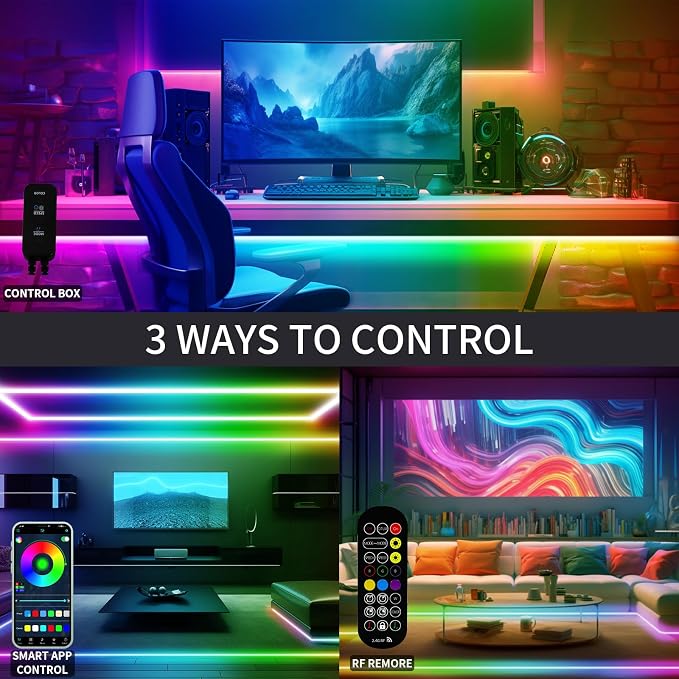 40ft COB RGB+IC LED Strip Lights, Bright Dream Color（2 Rolls） | COB LED Light Strip with RF Remote App Control Music Sync Color Changing for Game Room Bedroom Kitchen Lighting Home Decor