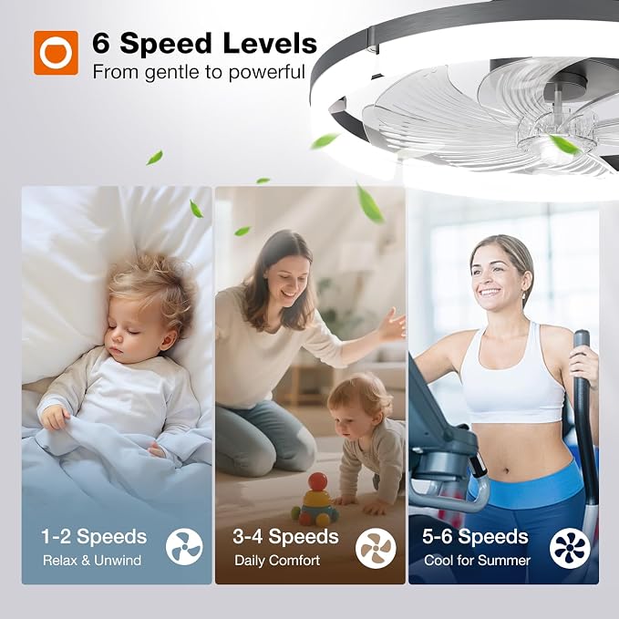 addlon 20" Low Profile Fandelier Ceiling Fans with Lights and Remote, Black | 3000-6000K Dimmable LED, 6 Speeds, Reversible DC Motor, Remote and App Control, Memory Function, Timer, Quiet