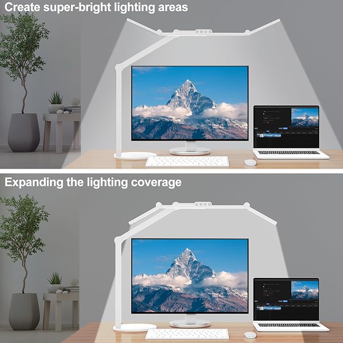 Led Desk Lamp with Atmosphere Lighting, Rotatable Tall Architect Desk Lamp for Home Office with Swing Arm, 24W Bright Auto Dimming Adjustable Computer Light with Base for Table
