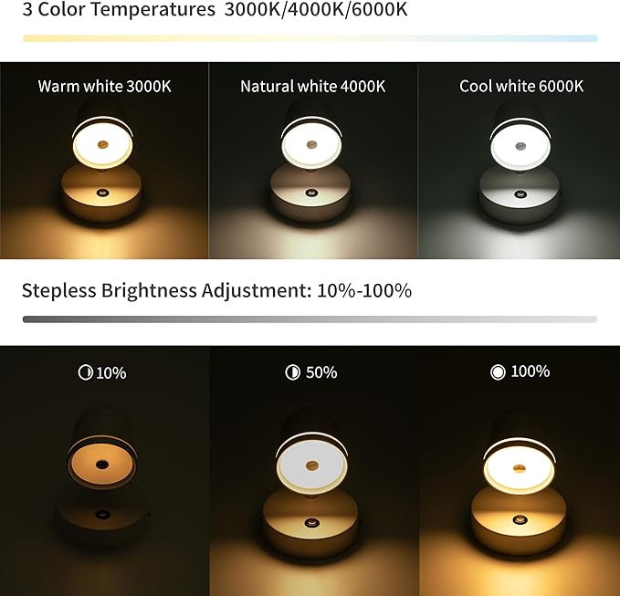 Aisilan Wall Sconce Set of 2, Hardwired Touch Dimmable Wall Light with 3 Color Temperatures, Adjustable 7W LED Wall Lamp CRI97, Modern White Aluminum Sconce for Bedroom Bedside Hallway
