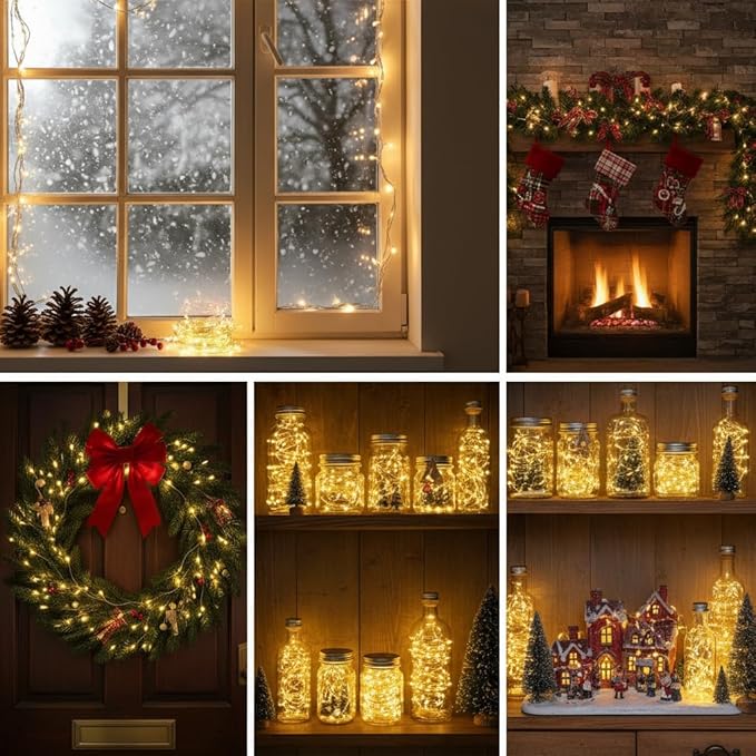 Honche 2 Pack Fairy Lights Battery Operated with Timer 6.65FT/Pack 20LED Twinkle Lights Copper Wire String Lights Battery Powered for Indoor DIY Wedding Party Holiday Christmas Decoration