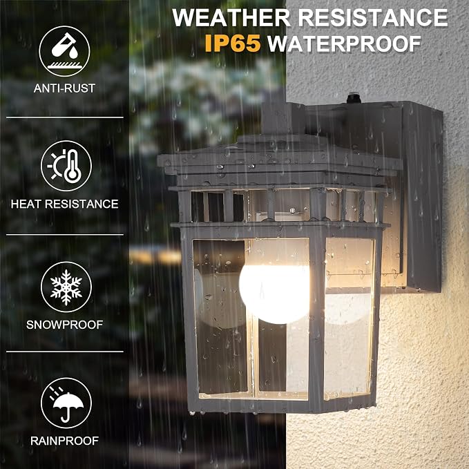 Outdoor Porch Light with GFCI Outlet Built in, Dusk to Dawn Outdoor Lighting with Clear Glass Shade, Waterproof Outdoor Wall Sconce Exterior Lights for House Garage Front Door, Bulb Included(Gray) | Gray Exterior Lighting with Clear Glass Shade, Waterp...