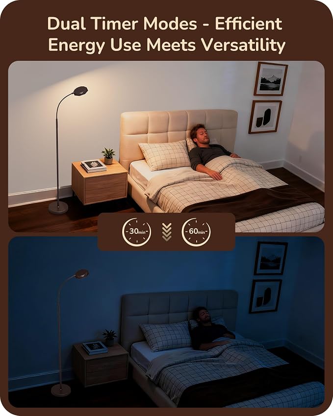 EDISHINE Modern LED Floor Lamp 1300LM Floor Lamps for Living Room Brown | Dimmable, 4 Color Temperature, Remote & Touch Control, 2 Timer, Adjustable Gooseneck for Bedroom, Office
