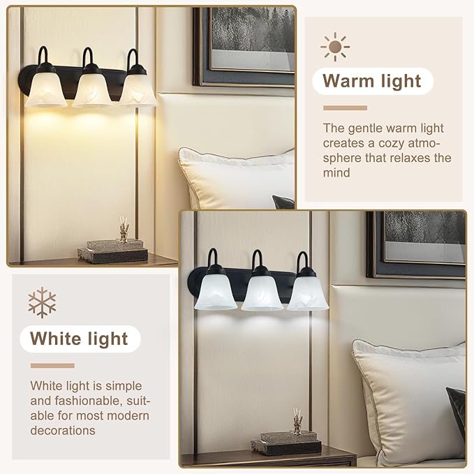 Bathroom Light Fixtures Over Mirror, Black 3 Light Vanity Light for Bathroom Vintage Lighting Fixtures Wall Lamp Vanity Lights Apply for Mirror Living Room Cabinet Bedroom