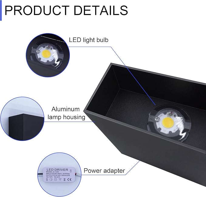 KICAAO LED Wall Sconces 4 Pack, 12W Modern Wall Lamp, Black Up Down Wall Mount Lights for Living Room Hallway Bedroom Decor, Hardwired Aluminum Wall Light