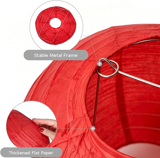 Colorful Paper Lanterns Set (12 Pcs) - 6/8/10 Inch Purple, Orange Red,Blue,Yellow, Red,Green Round Hanging Paper Lanterns for Rainbow Party, Carnival Celebration, Back to School Decor