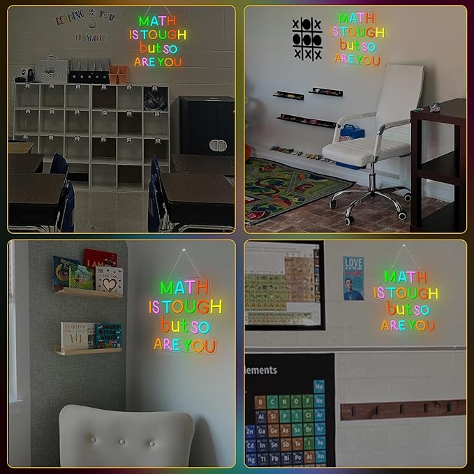 Classroom LED Sign Math Is Tough But So Are You Neon Sign for Wall Decor Math Lights Up Sign for Classroom Library Bedroom Reading Neon Signs LED Gifts for Art Teachers Teens